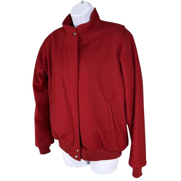 L.L. Bean Red Heavy Wool Mens M Womens L Bomber Jacket Plaid Lining USA Made - Picture 6 of 13